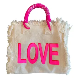 LOVE Fringe Bandana Tote PINK or BLUE