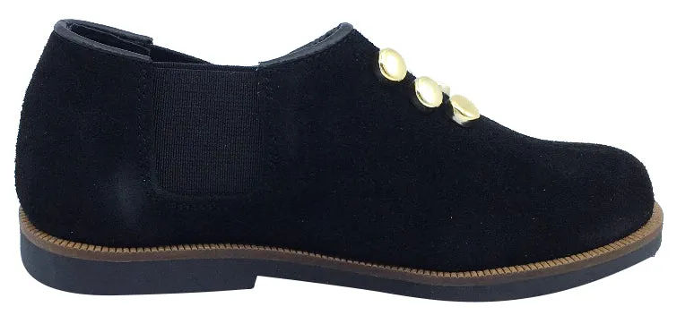 Luccini Maggie Boy's & Girl's Black Suede Leather Slip On Dress Shoe