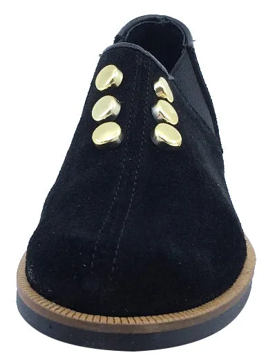 Luccini Maggie Boy's & Girl's Black Suede Leather Slip On Dress Shoe