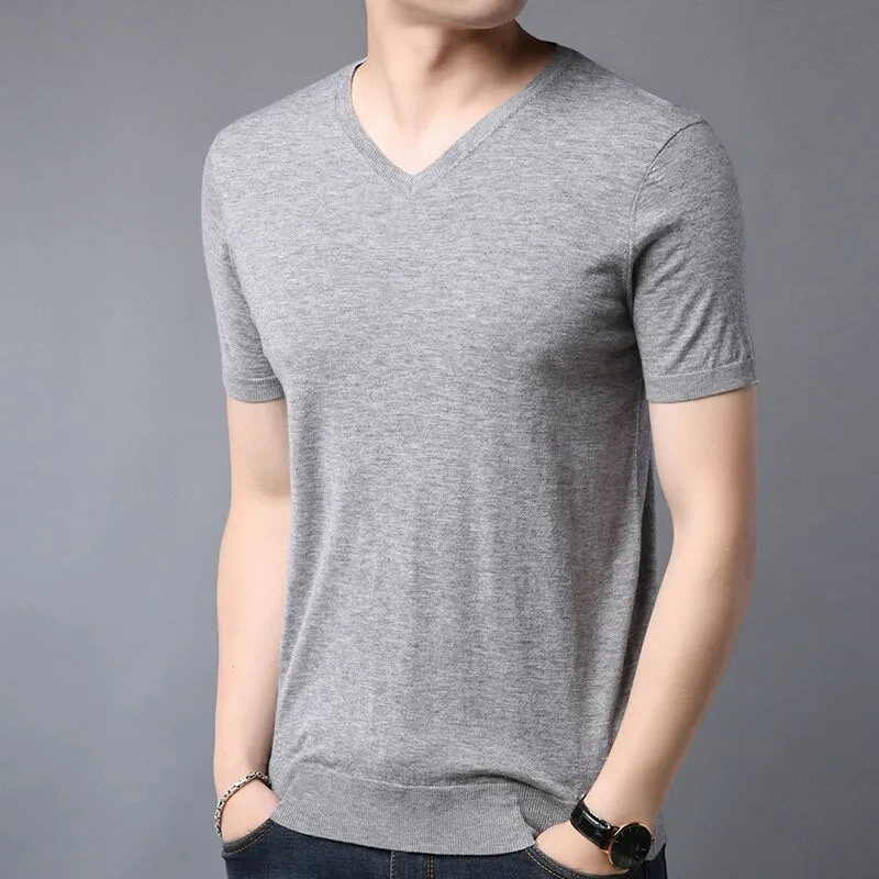 Luxury V-Neck Wool T-Shirt for Men