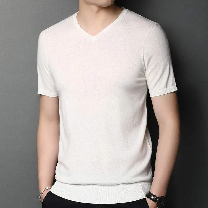 Luxury V-Neck Wool T-Shirt for Men