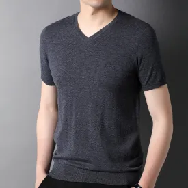 Luxury V-Neck Wool T-Shirt for Men