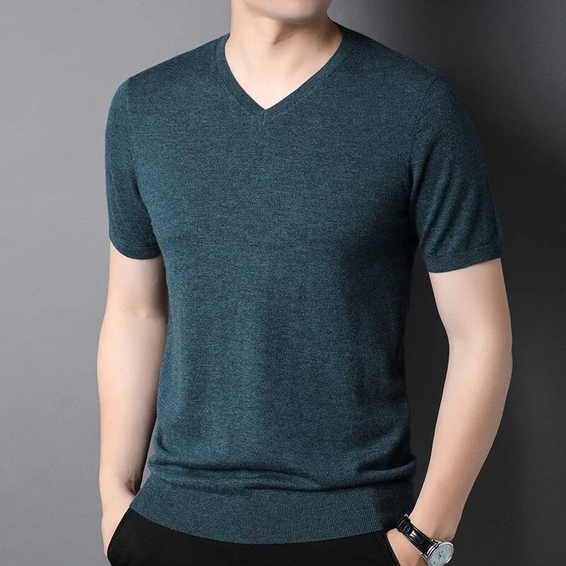 Luxury V-Neck Wool T-Shirt for Men