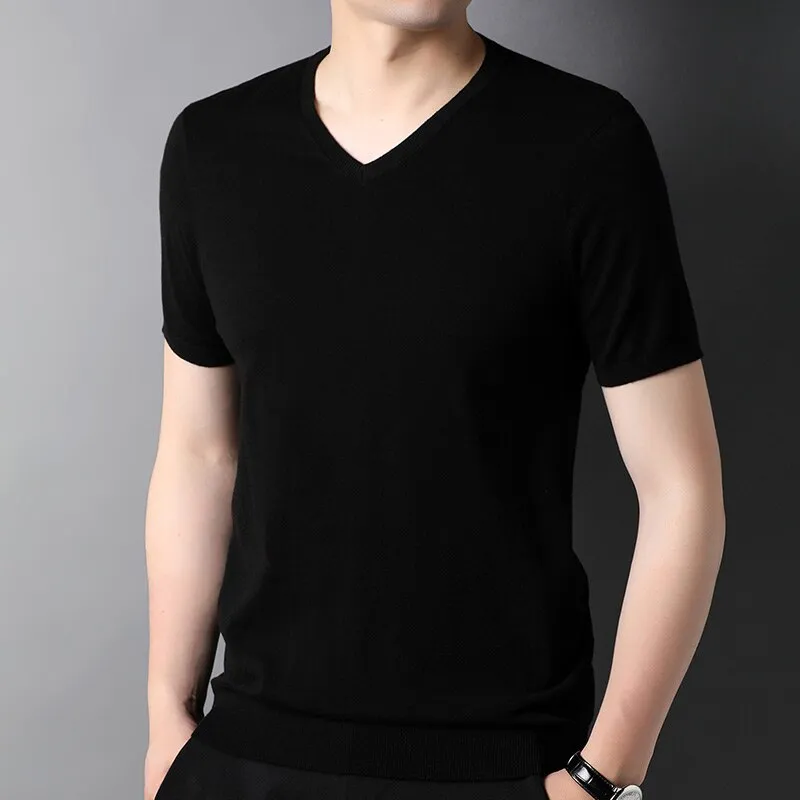 Luxury V-Neck Wool T-Shirt for Men