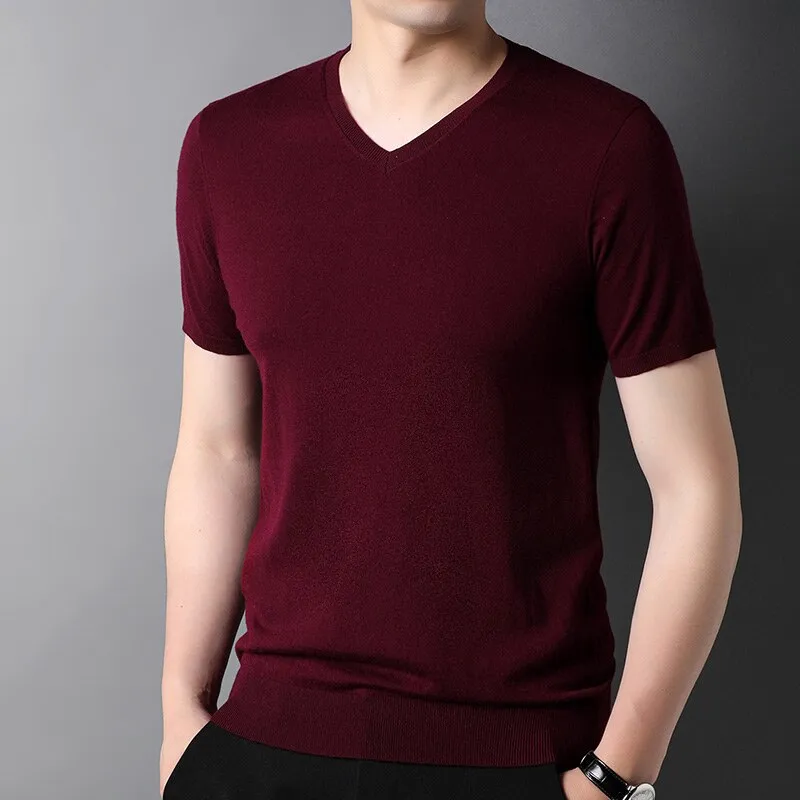 Luxury V-Neck Wool T-Shirt for Men