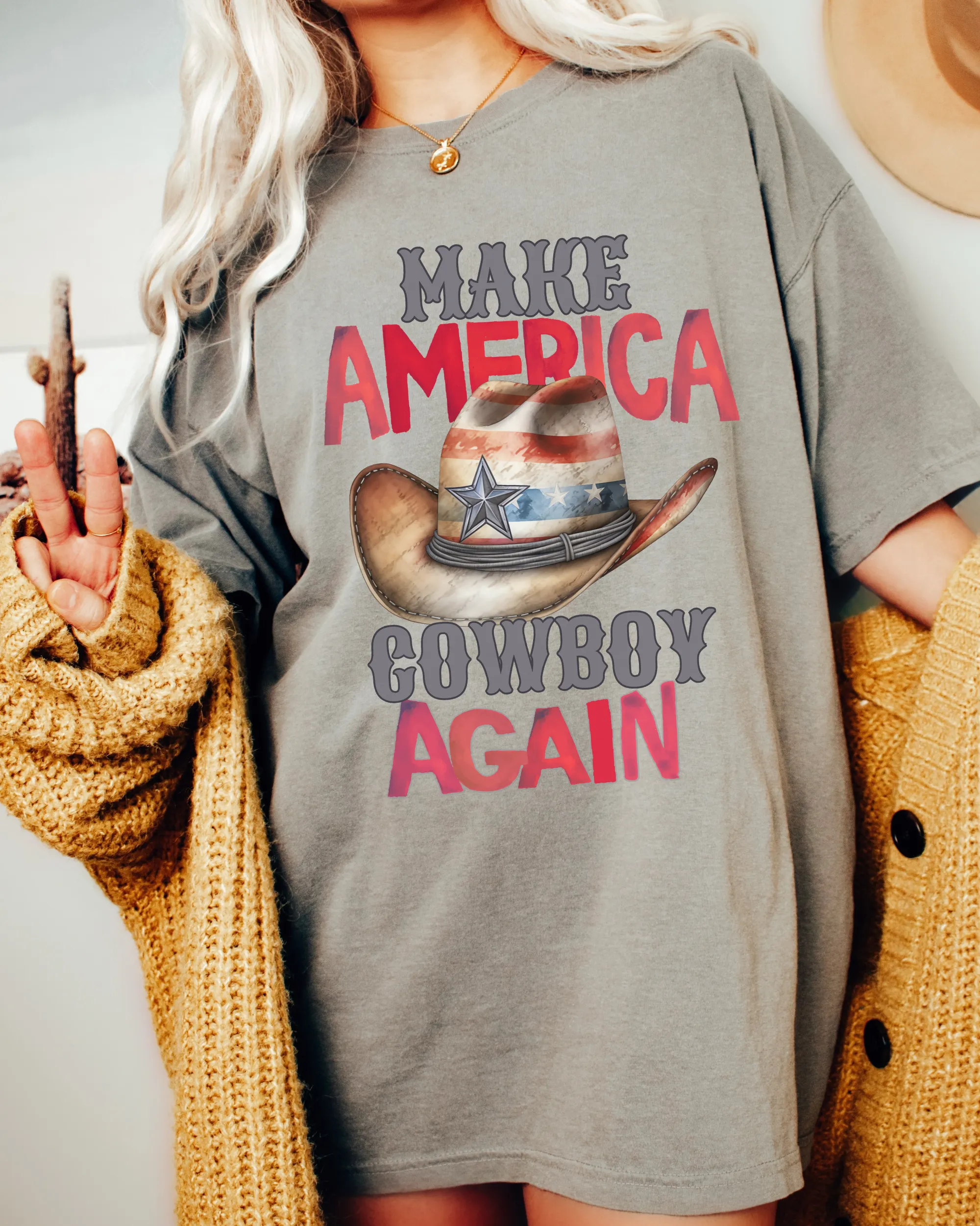 Make America Cowboy Again Comfort Colors® T-Shirt, T-Shirt Dress, Watercolor Cowboy Hat Retro Design T-Shirt