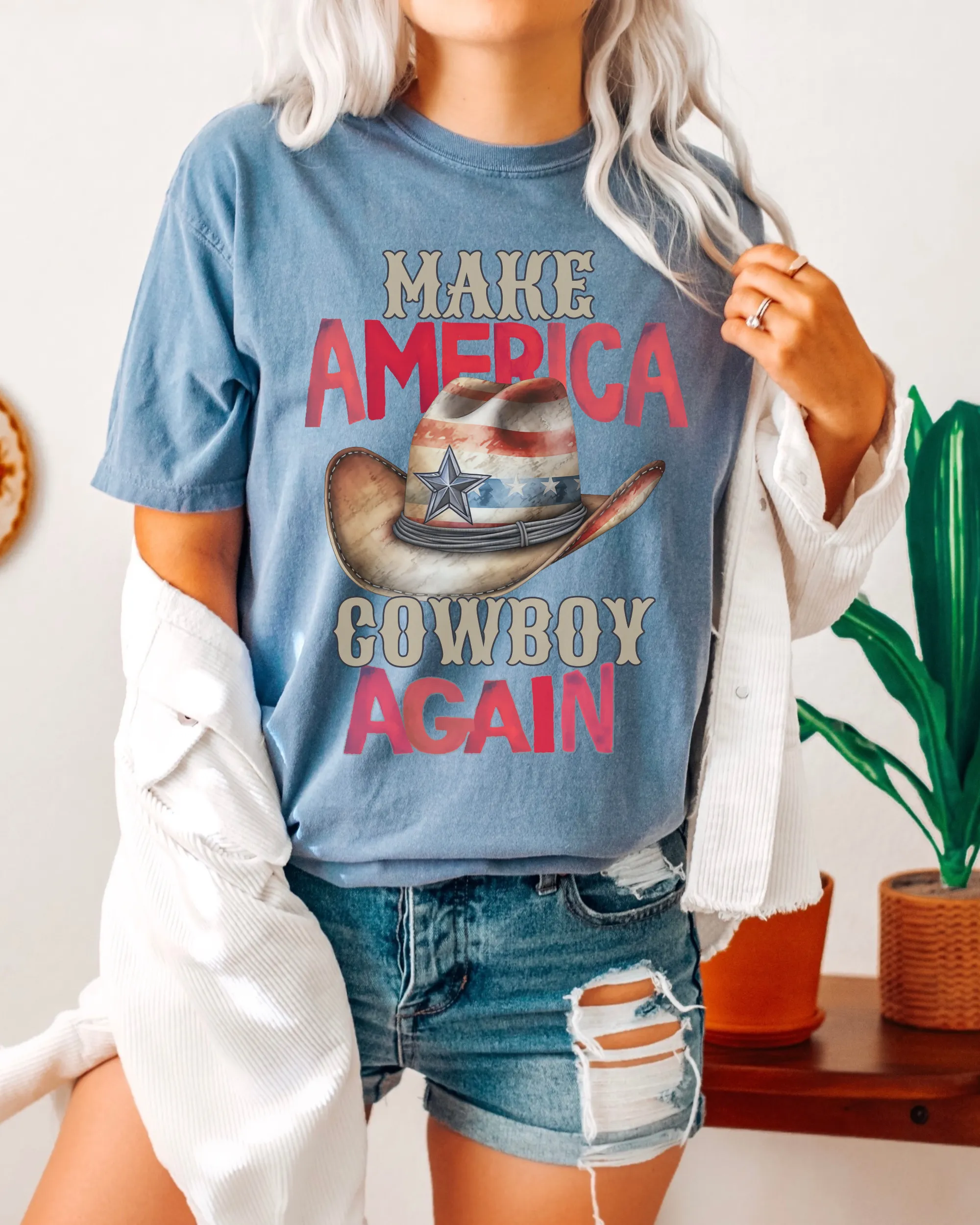 Make America Cowboy Again Comfort Colors® T-Shirt, T-Shirt Dress, Watercolor Cowboy Hat Retro Design T-Shirt