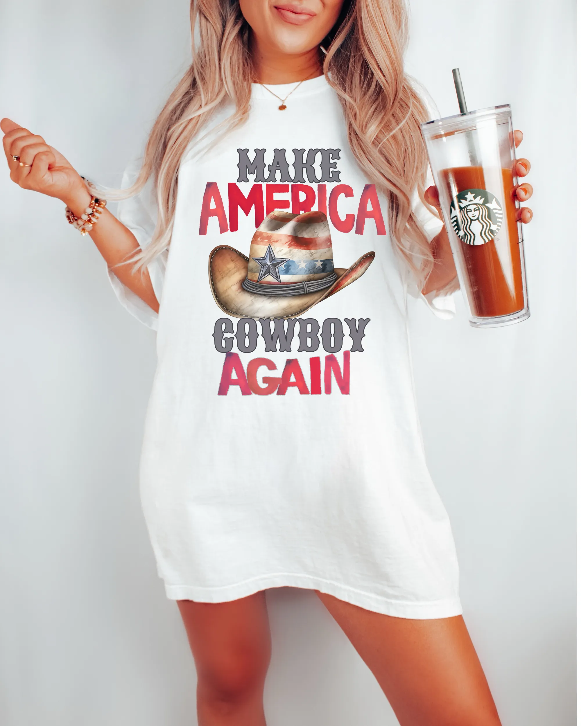 Make America Cowboy Again Comfort Colors® T-Shirt, T-Shirt Dress, Watercolor Cowboy Hat Retro Design T-Shirt