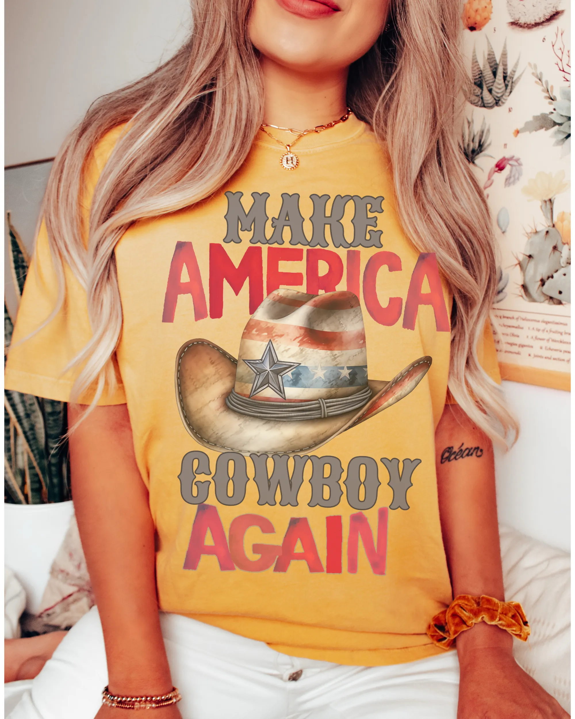 Make America Cowboy Again Comfort Colors® T-Shirt, T-Shirt Dress, Watercolor Cowboy Hat Retro Design T-Shirt