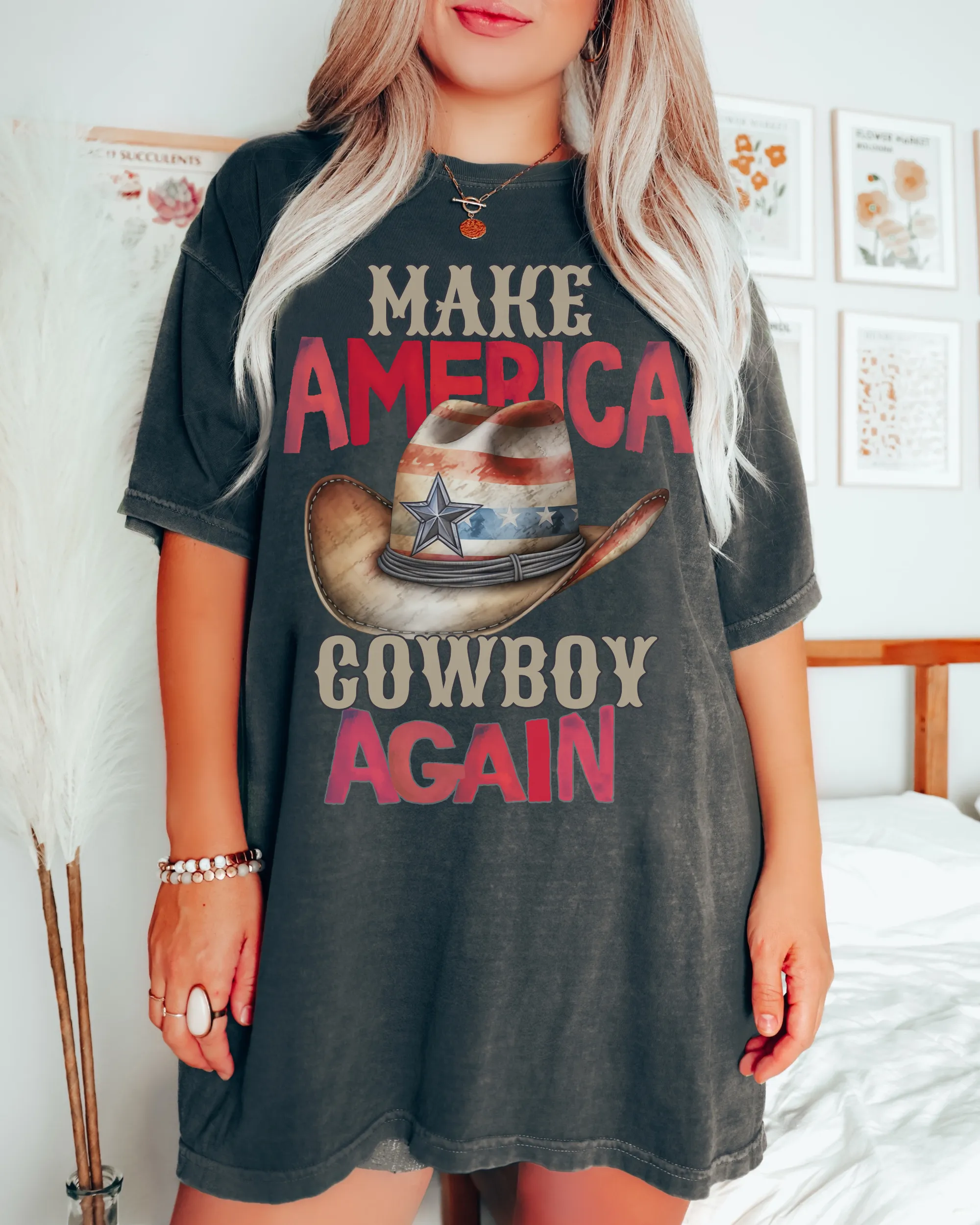 Make America Cowboy Again Comfort Colors® T-Shirt, T-Shirt Dress, Watercolor Cowboy Hat Retro Design T-Shirt