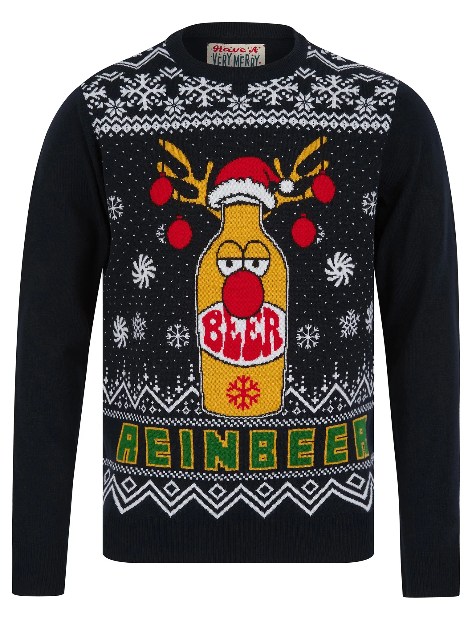 Men's Beer Novelty Knitted Christmas Jumper in Ink - Merry Christmas