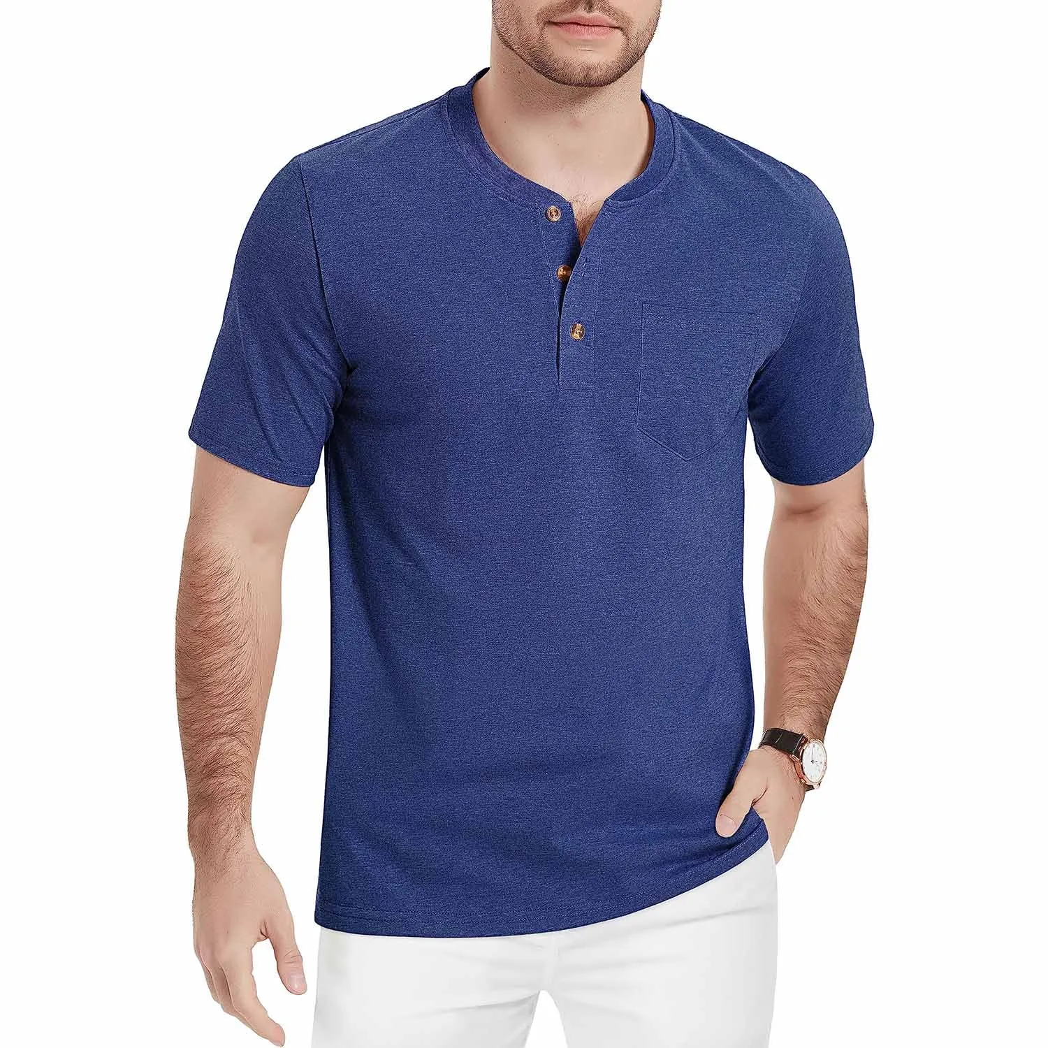 Men's Henley Lands End Sun Protection Shirts Short Sleeve Slim Fit Lands End Sun Protection Shirts