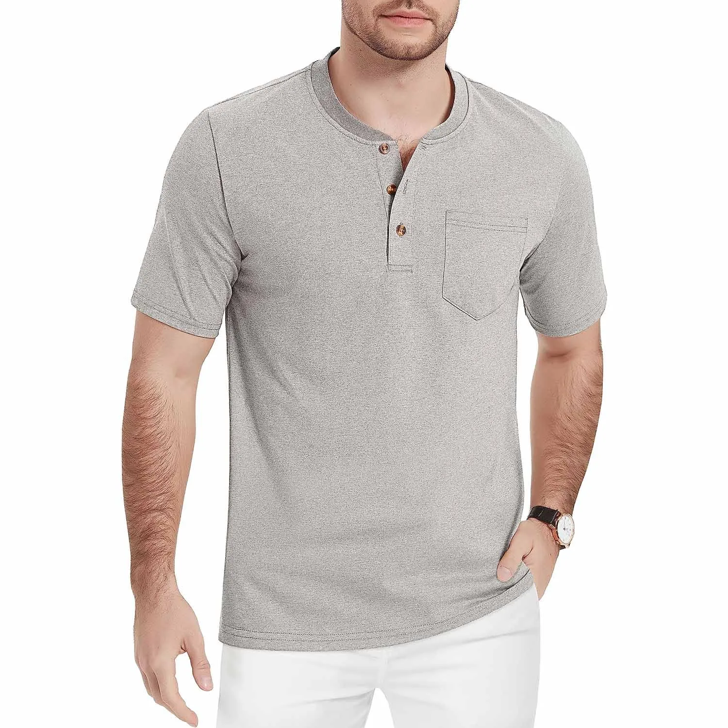 Men's Henley Lands End Sun Protection Shirts Short Sleeve Slim Fit Lands End Sun Protection Shirts