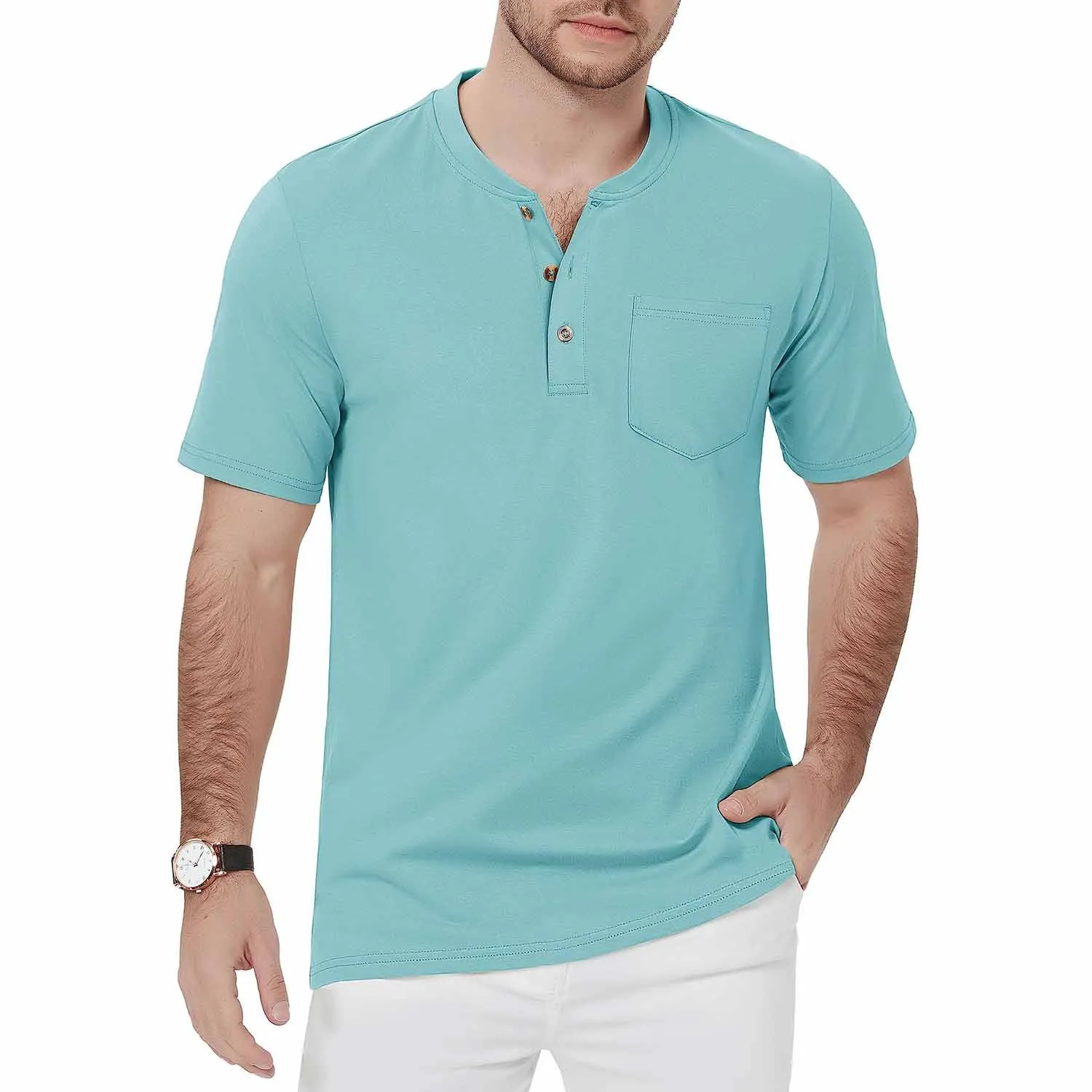 Men's Henley Lands End Sun Protection Shirts Short Sleeve Slim Fit Lands End Sun Protection Shirts