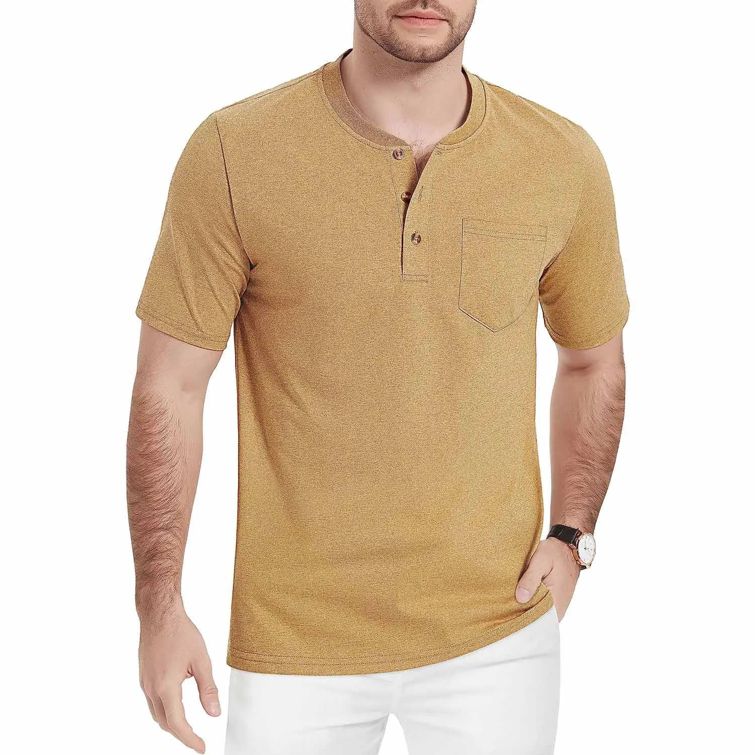 Men's Henley Lands End Sun Protection Shirts Short Sleeve Slim Fit Lands End Sun Protection Shirts