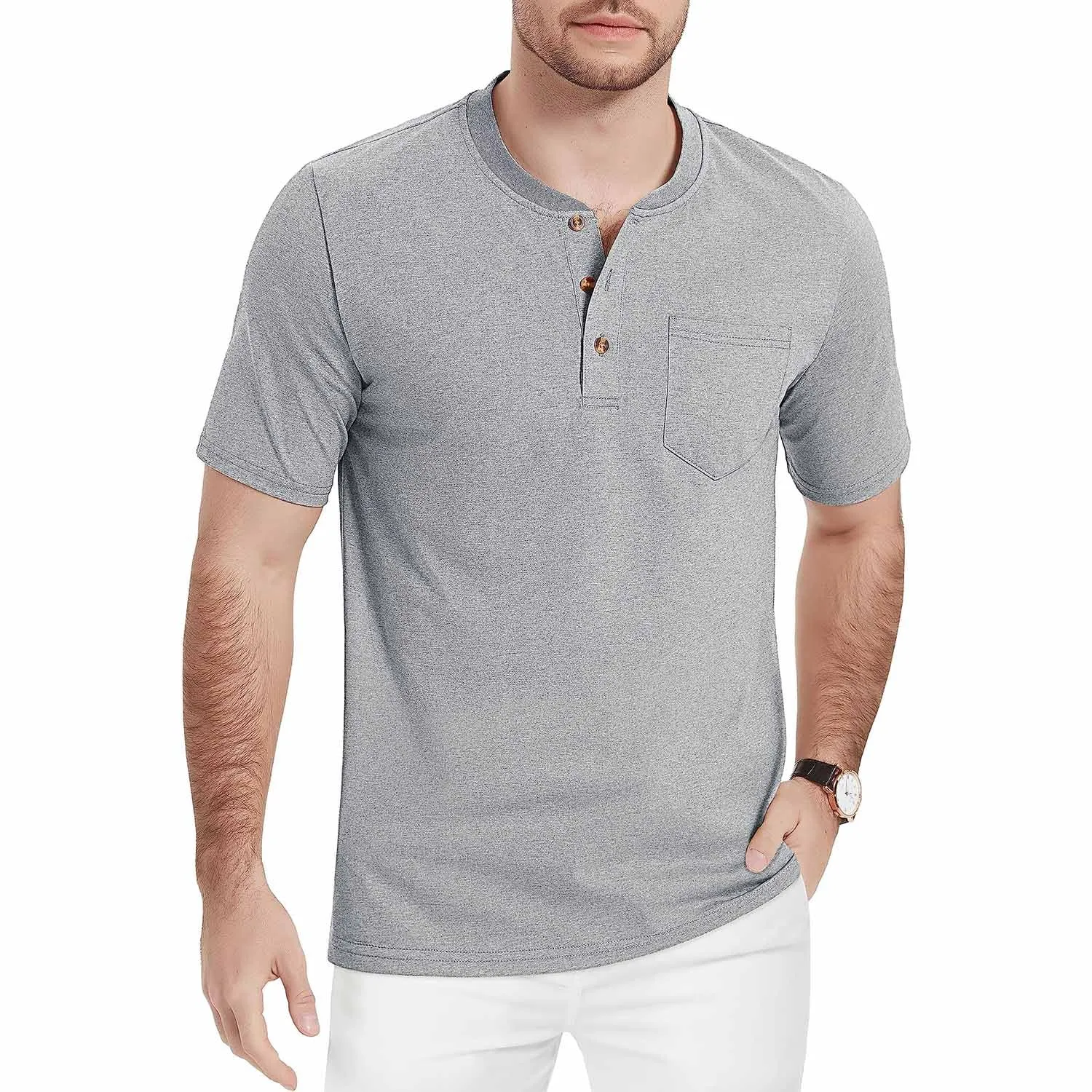 Men's Henley Lands End Sun Protection Shirts Short Sleeve Slim Fit Lands End Sun Protection Shirts