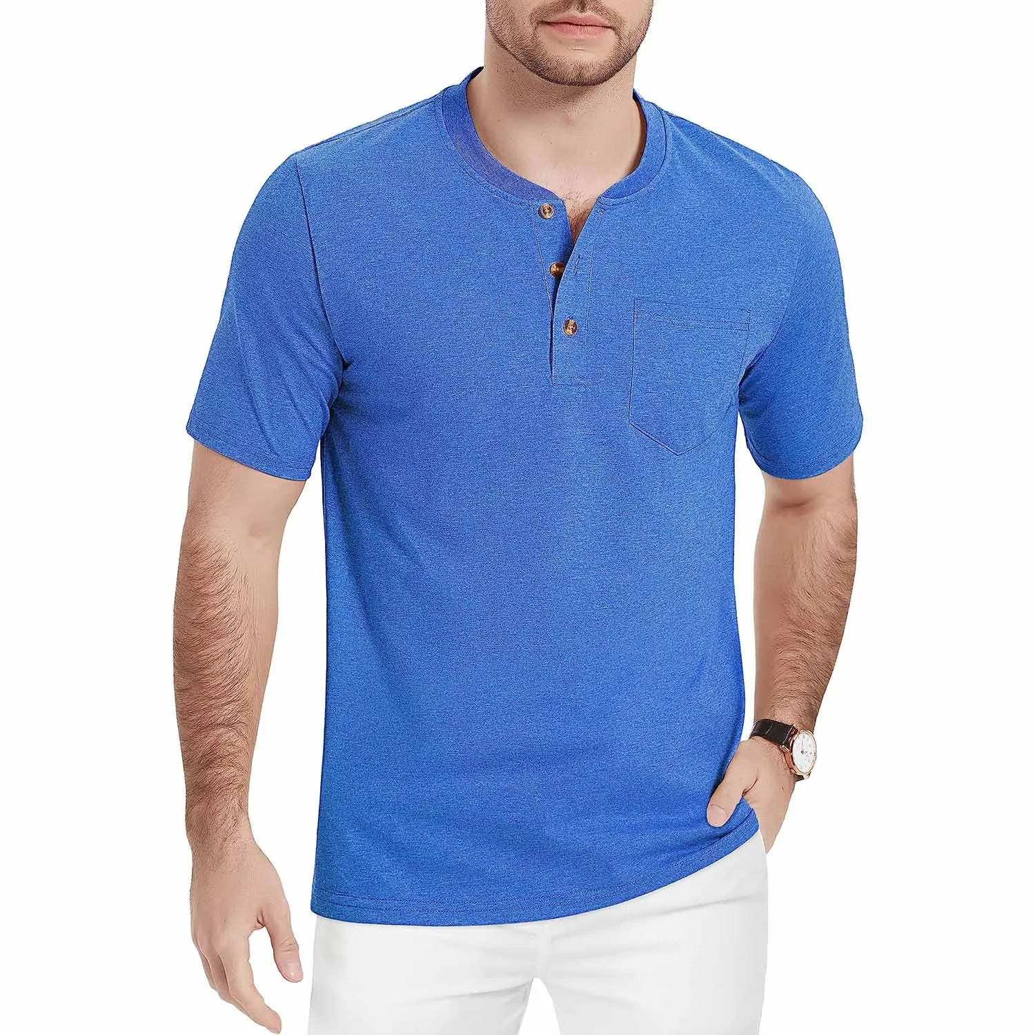 Men's Henley Lands End Sun Protection Shirts Short Sleeve Slim Fit Lands End Sun Protection Shirts