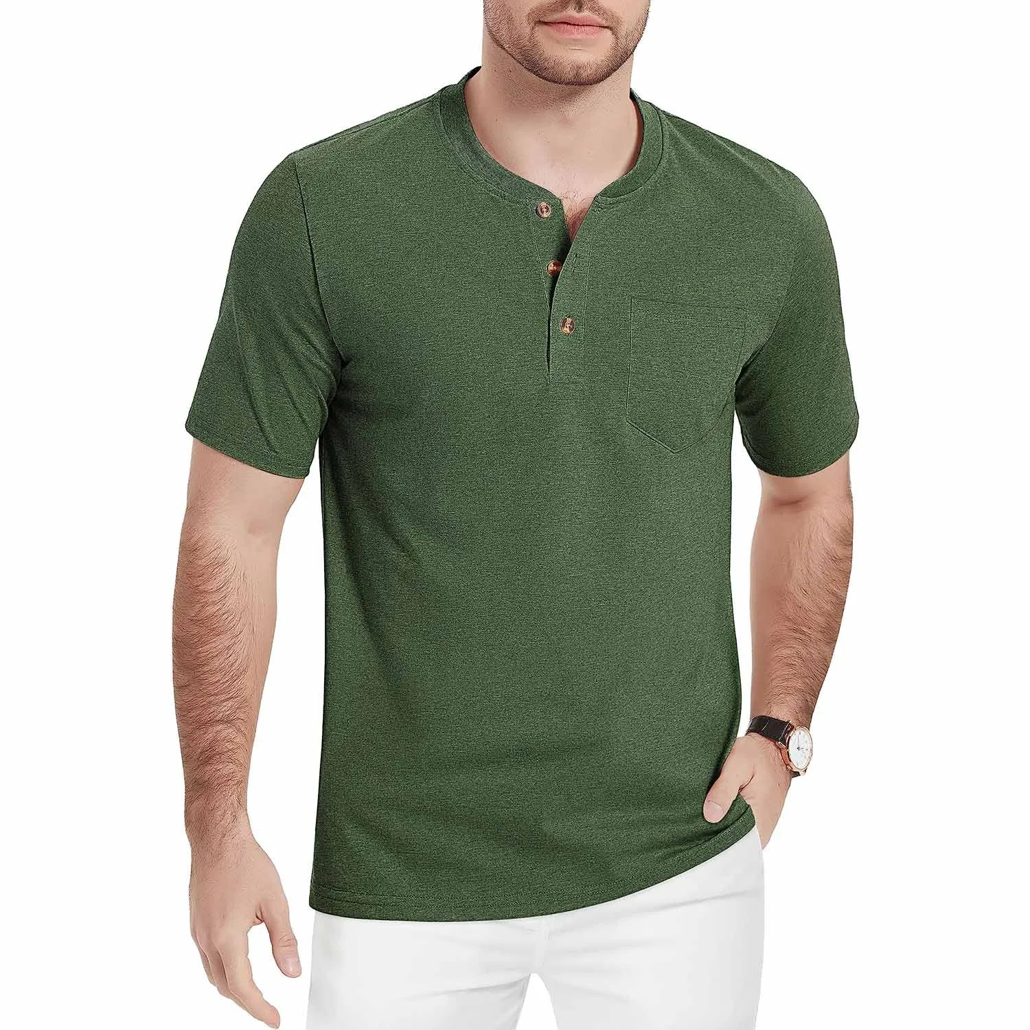 Men's Henley Lands End Sun Protection Shirts Short Sleeve Slim Fit Lands End Sun Protection Shirts