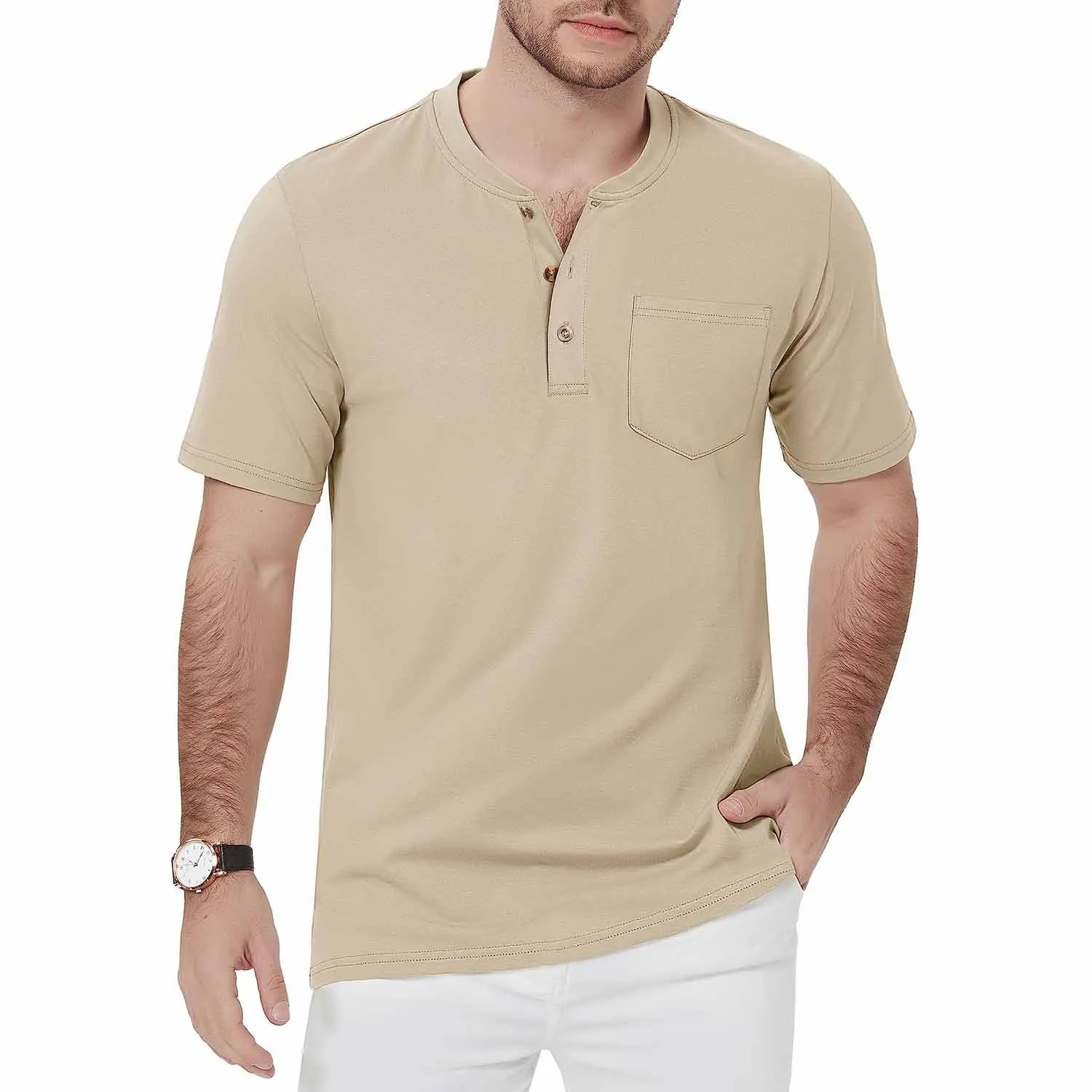 Men's Henley Lands End Sun Protection Shirts Short Sleeve Slim Fit Lands End Sun Protection Shirts