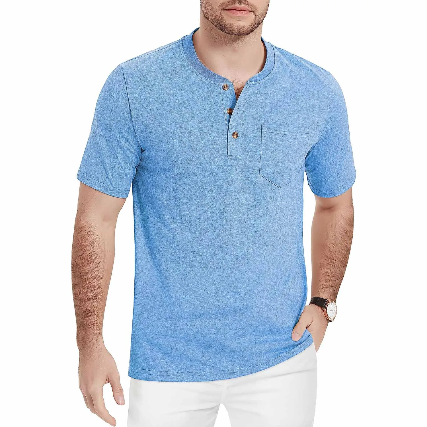 Men's Henley Lands End Sun Protection Shirts Short Sleeve Slim Fit Lands End Sun Protection Shirts