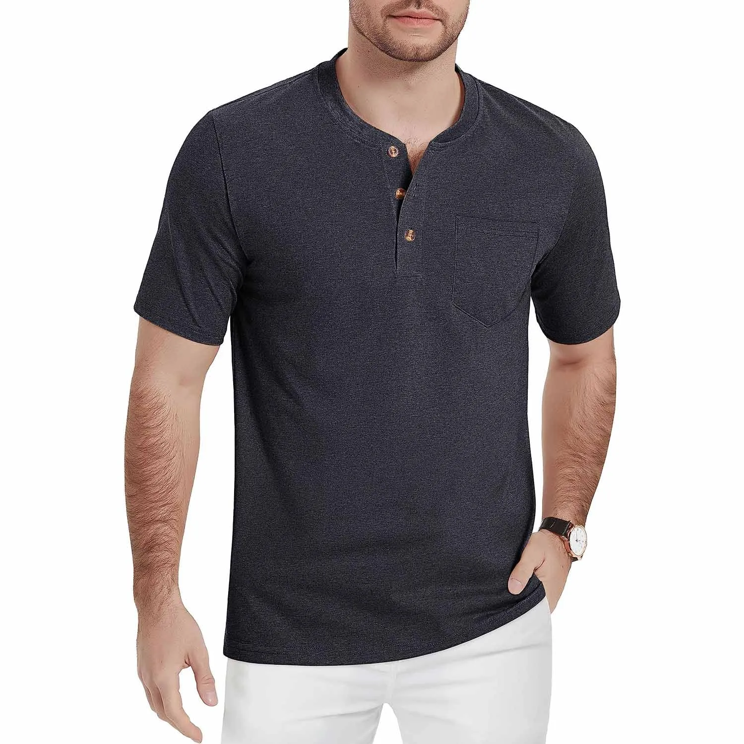 Men's Henley Lands End Sun Protection Shirts Short Sleeve Slim Fit Lands End Sun Protection Shirts