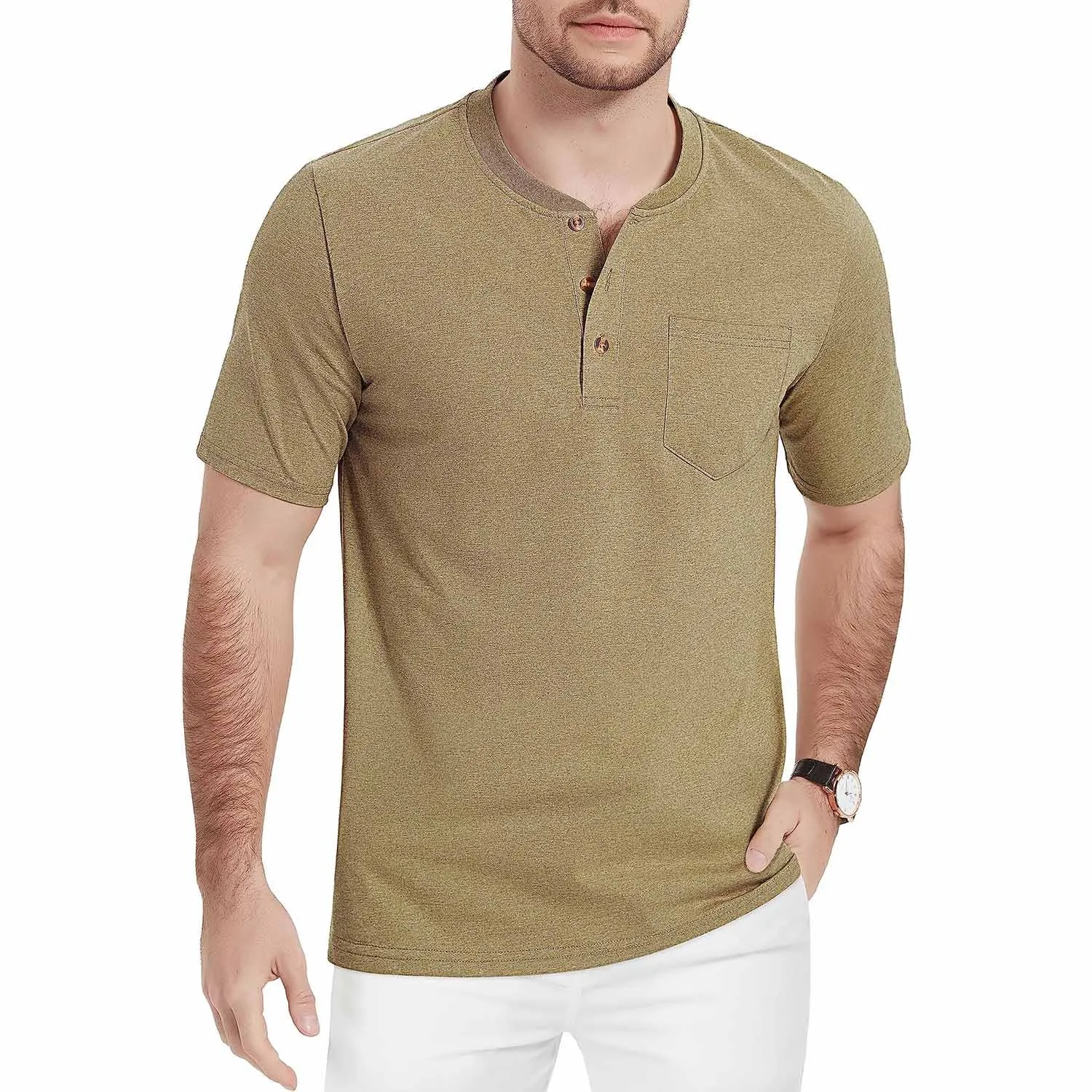 Men's Henley Lands End Sun Protection Shirts Short Sleeve Slim Fit Lands End Sun Protection Shirts