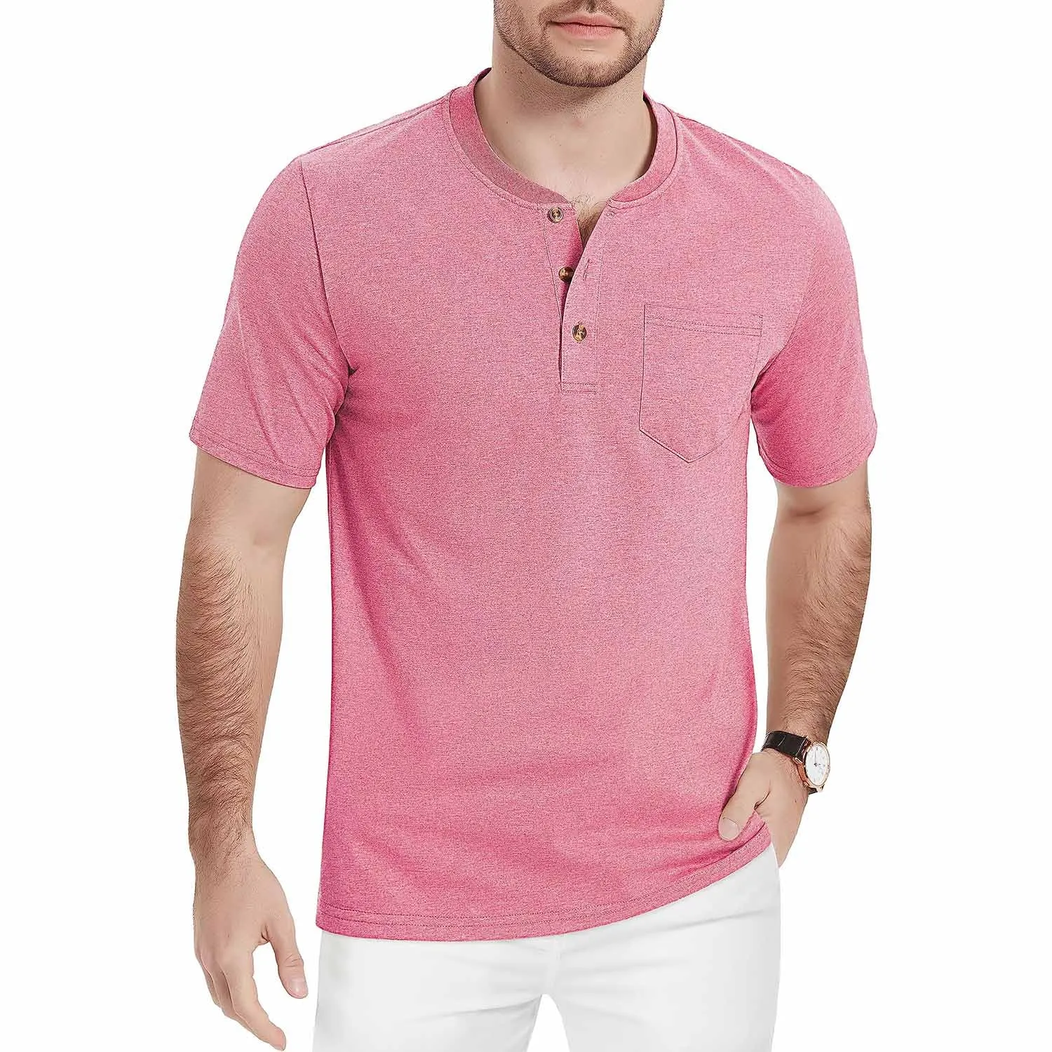 Men's Henley Lands End Sun Protection Shirts Short Sleeve Slim Fit Lands End Sun Protection Shirts