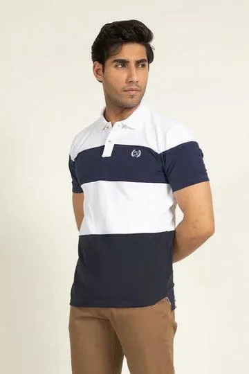 Navy & White Paneled Polo