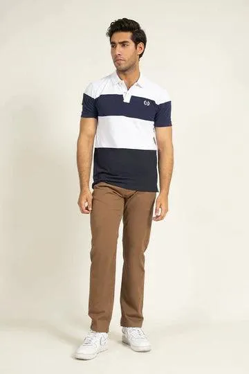 Navy & White Paneled Polo