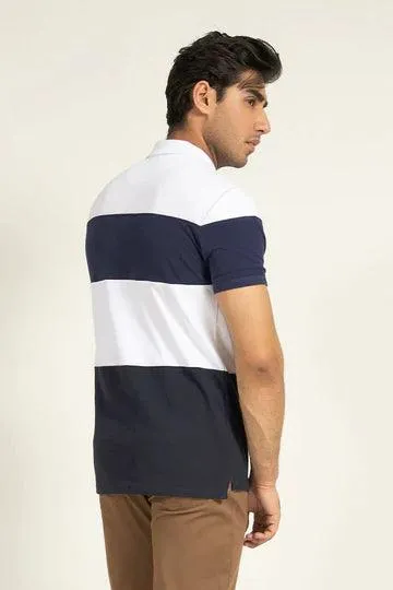 Navy & White Paneled Polo