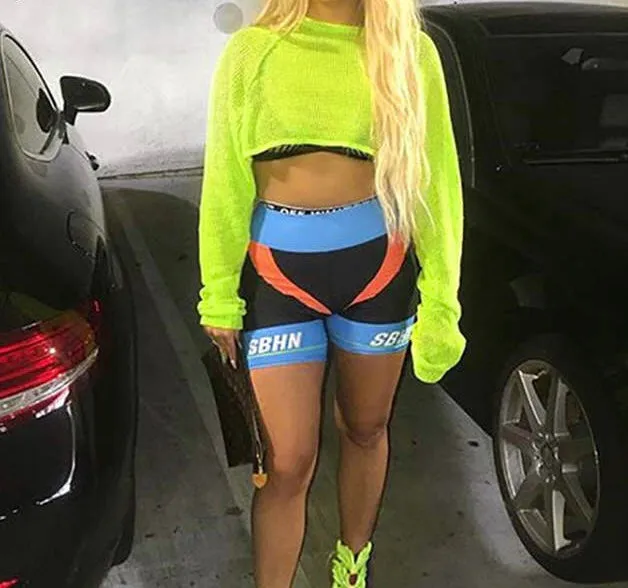 Neon fishnet mesh oversize pullover crop sweater