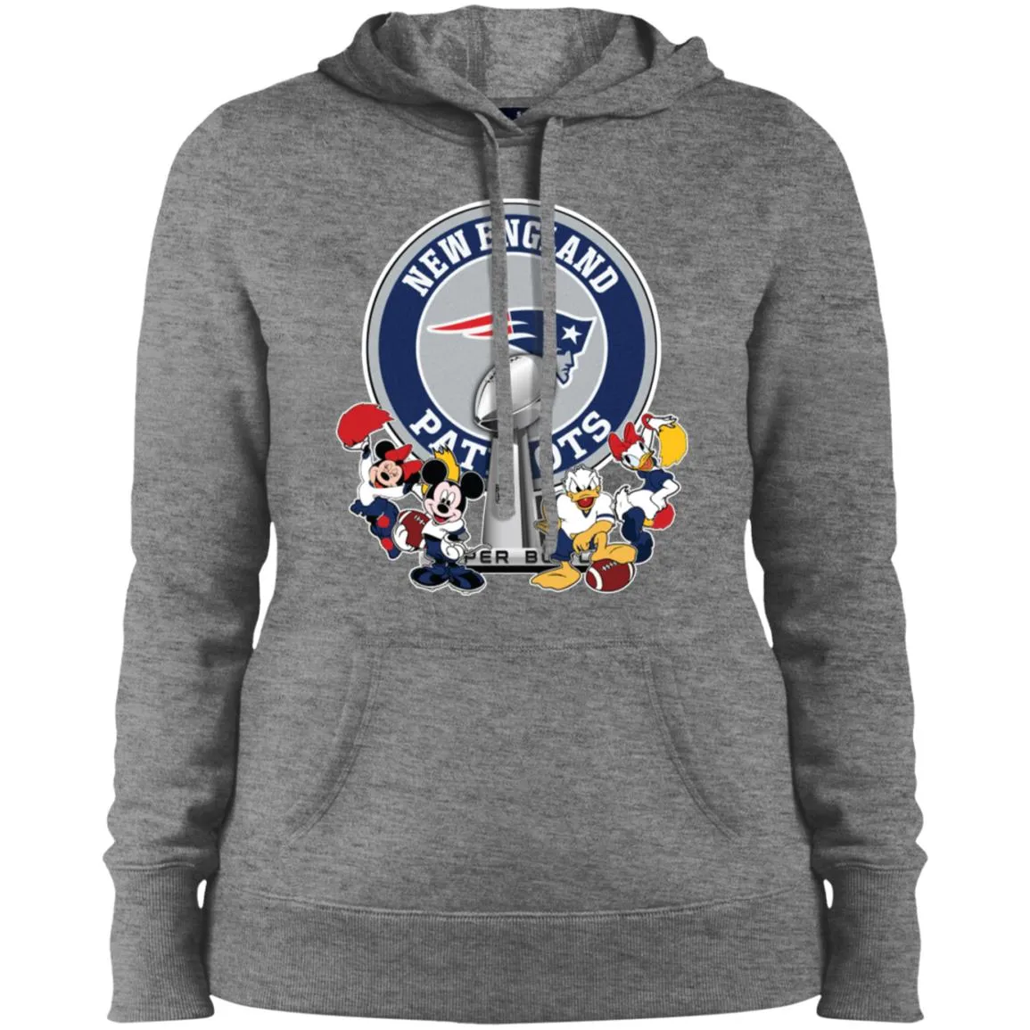 New England Patriots Super Bowl 2019 Mickey Minnie Mouse Donald Daisy Duck Football Nfl Women Hooded Sweatshirt