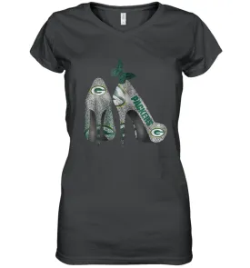 NFL Green Bay Packers Rhinestone High Heels Women's Vneck