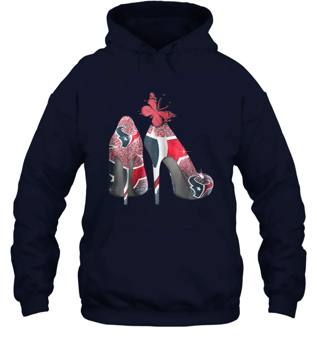 NFL Houston Texans High Heel Butterfly Rhinestone Tide Hoodie