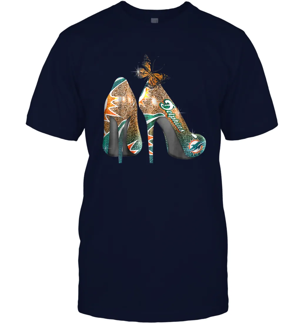 NFL Miami Dolphins High Heel Butterfly Rhinestone Tide Men's T-Shirt