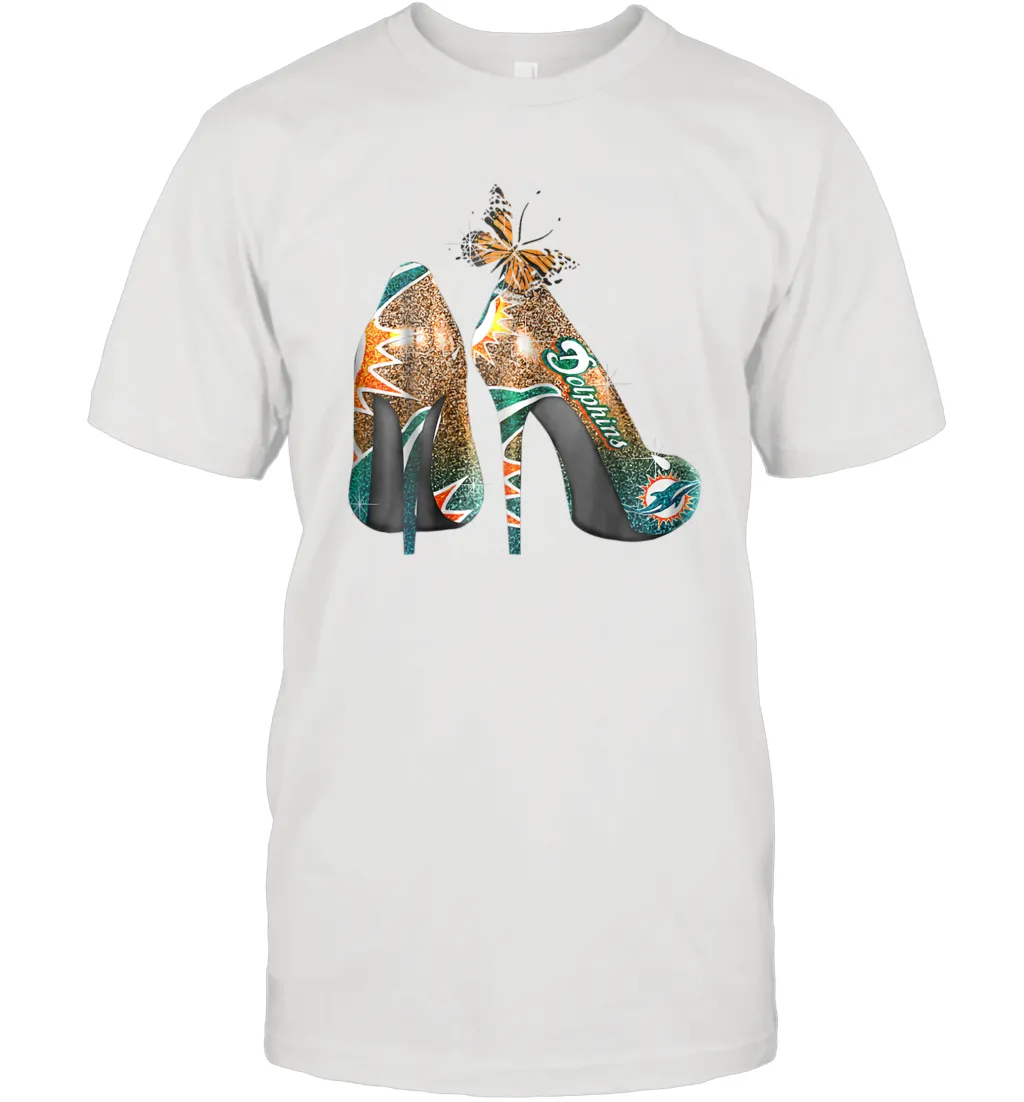 NFL Miami Dolphins High Heel Butterfly Rhinestone Tide Men's T-Shirt