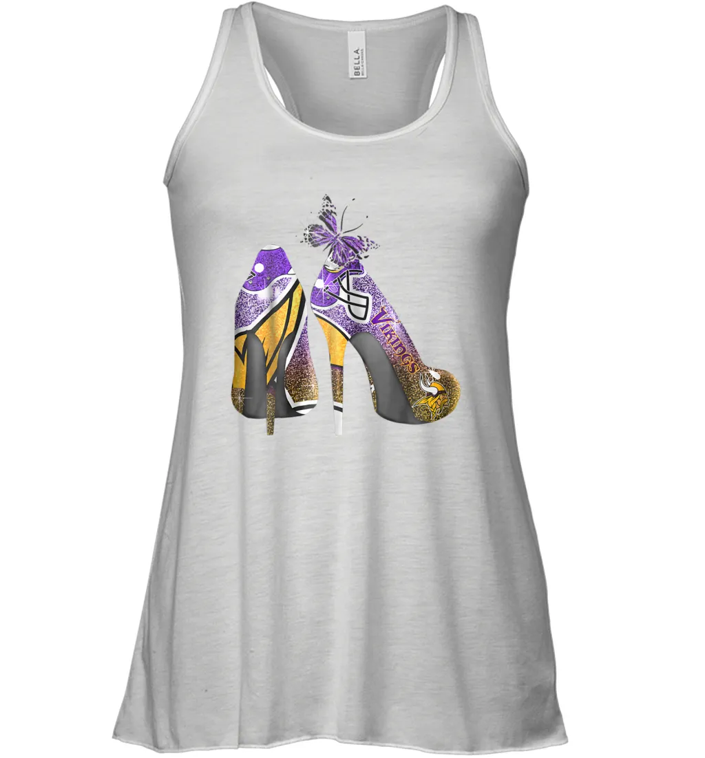 NFL Minnesota Vikings High Heel Butterfly Rhinestone Tide Racerback Tank