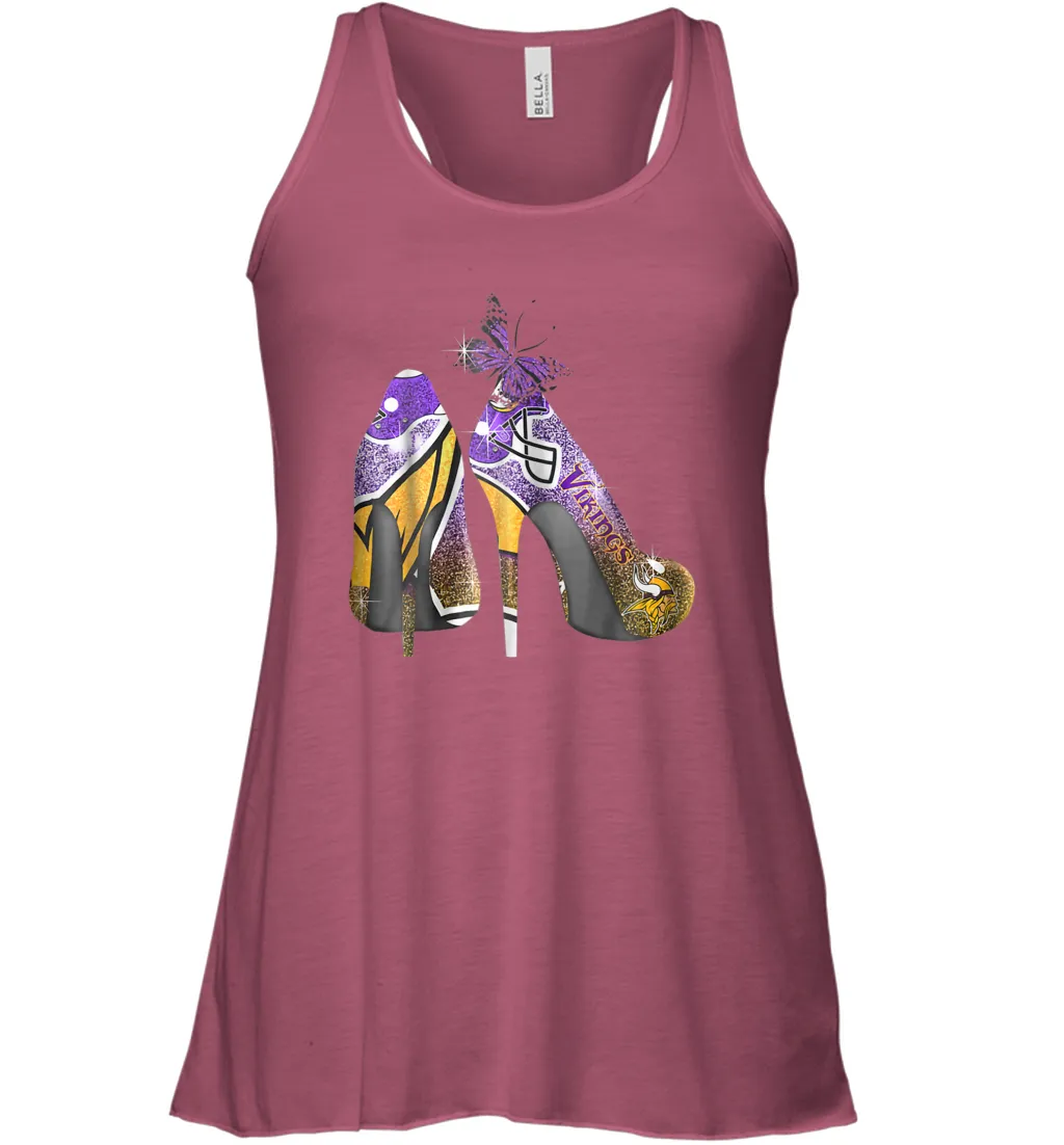 NFL Minnesota Vikings High Heel Butterfly Rhinestone Tide Racerback Tank