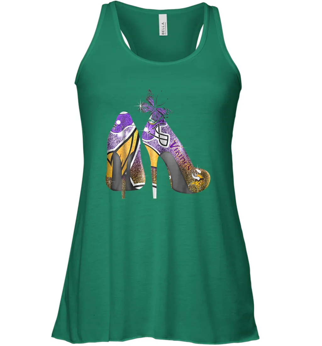 NFL Minnesota Vikings High Heel Butterfly Rhinestone Tide Racerback Tank