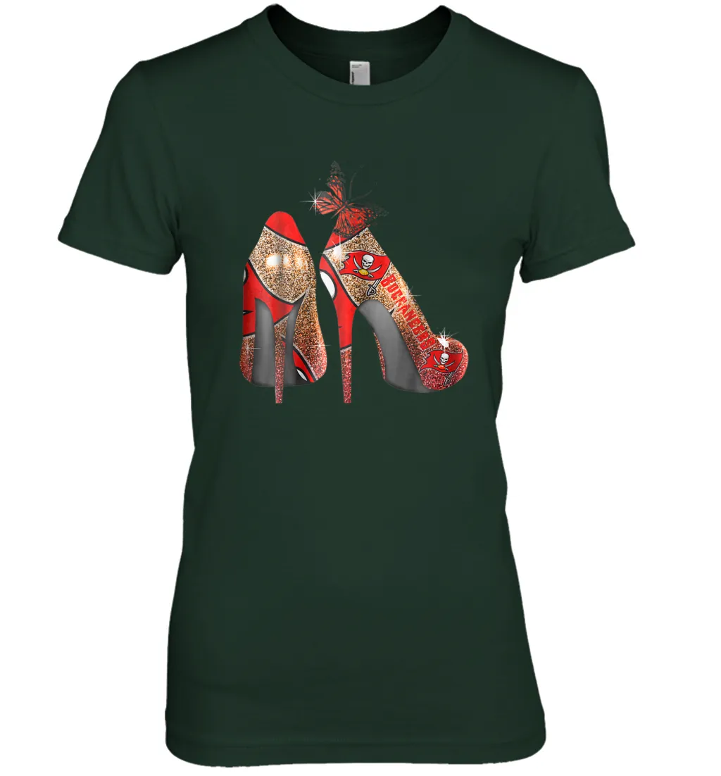 NFLTampa Bay Buccaneers High Heel Butterfly Rhinestone Tide Women's The Boyfriend Tee