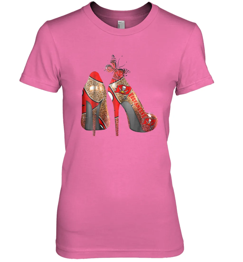 NFLTampa Bay Buccaneers High Heel Butterfly Rhinestone Tide Women's The Boyfriend Tee