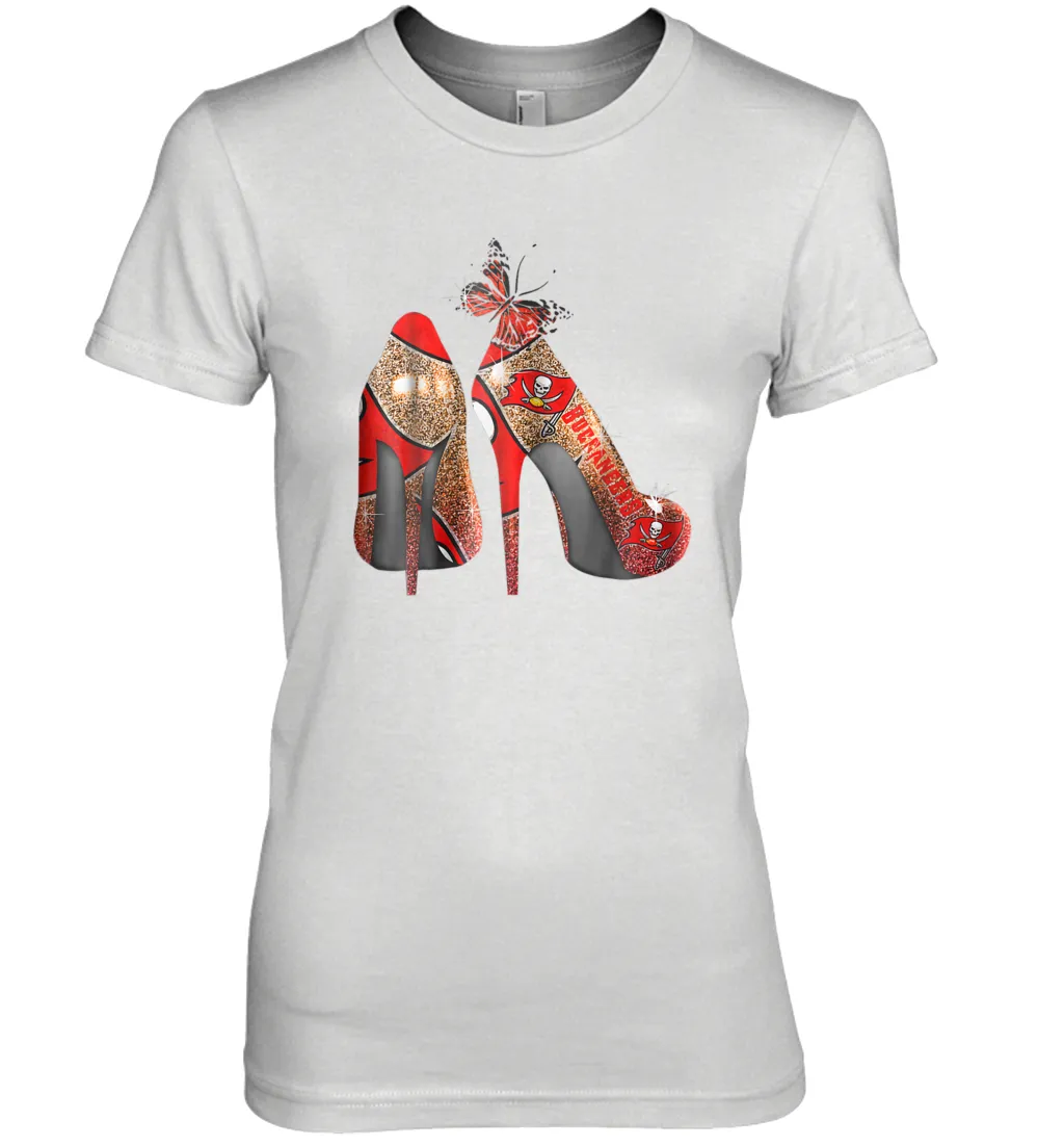 NFLTampa Bay Buccaneers High Heel Butterfly Rhinestone Tide Women's The Boyfriend Tee