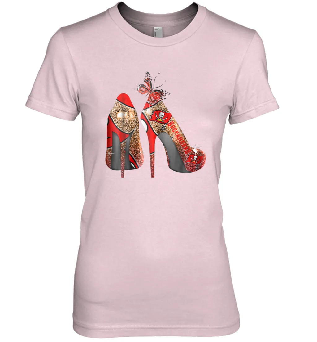 NFLTampa Bay Buccaneers High Heel Butterfly Rhinestone Tide Women's The Boyfriend Tee