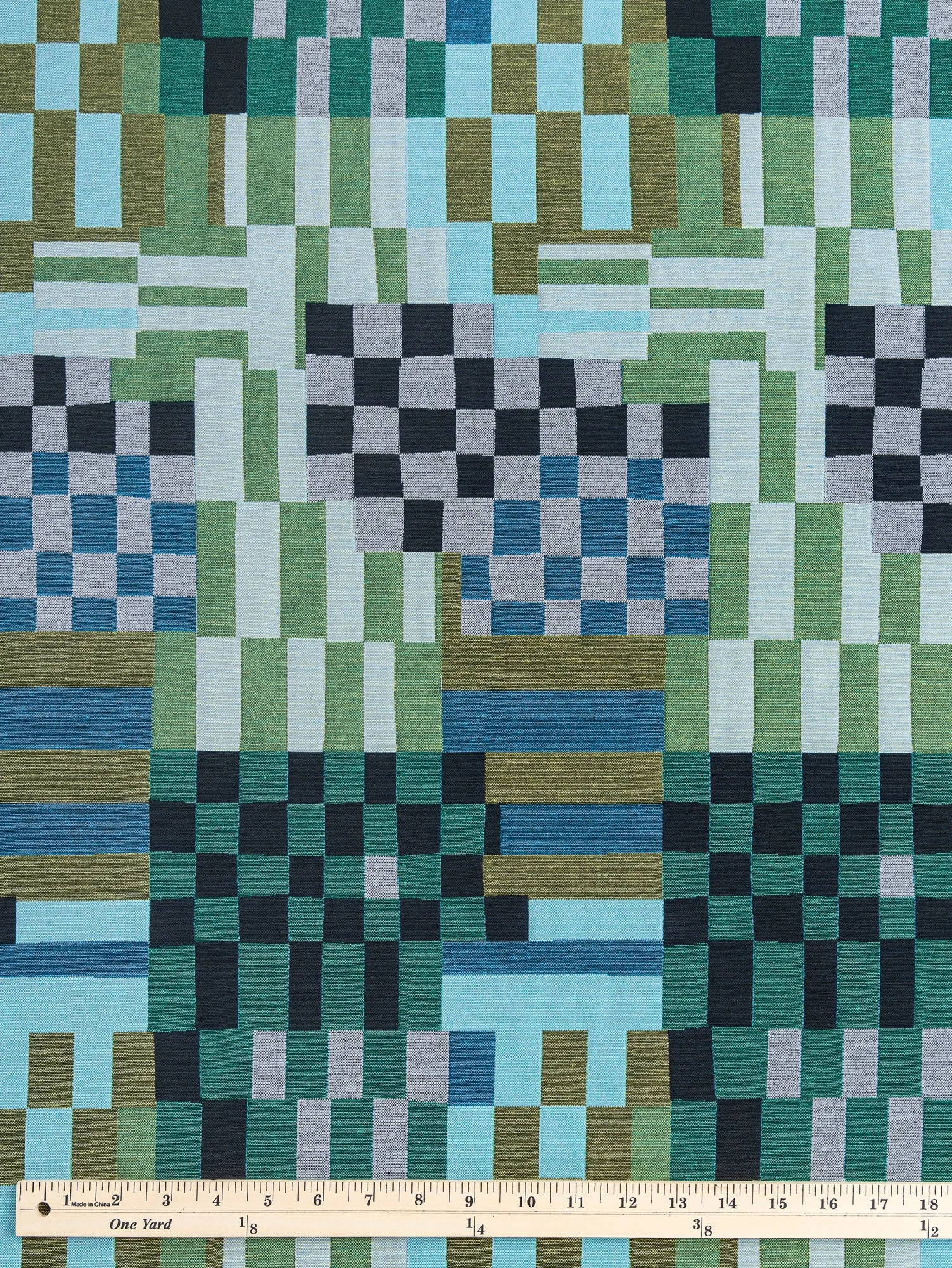 Patchwork Cotton Jacquard - Green   Blue   Black