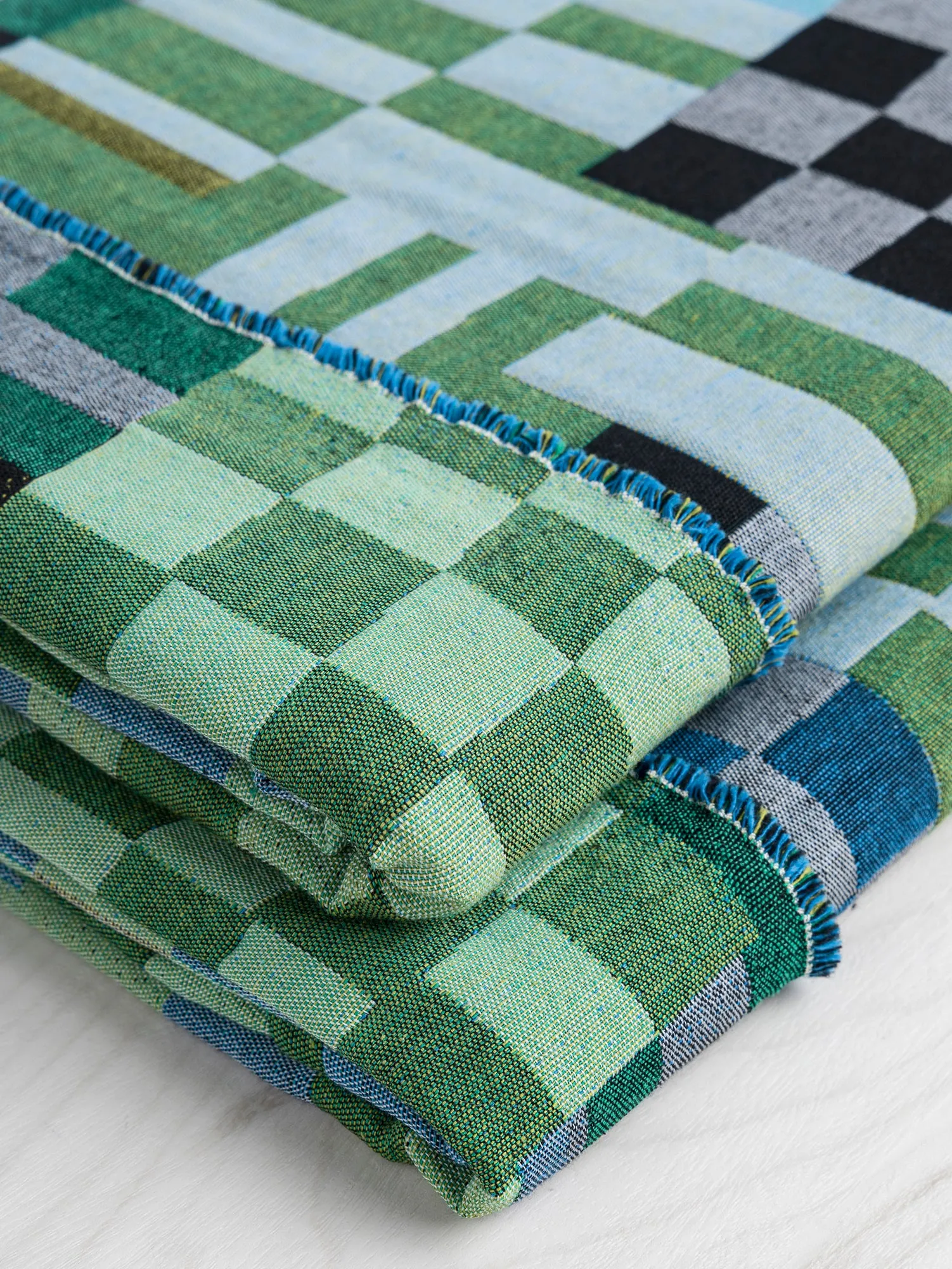 Patchwork Cotton Jacquard - Green   Blue   Black