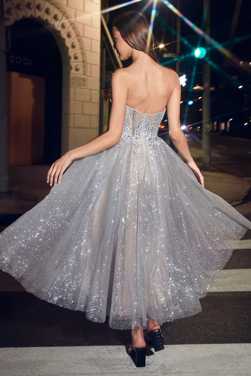 Penelope | Strapless Tea Length Glitter Dress | LaDivine CD871