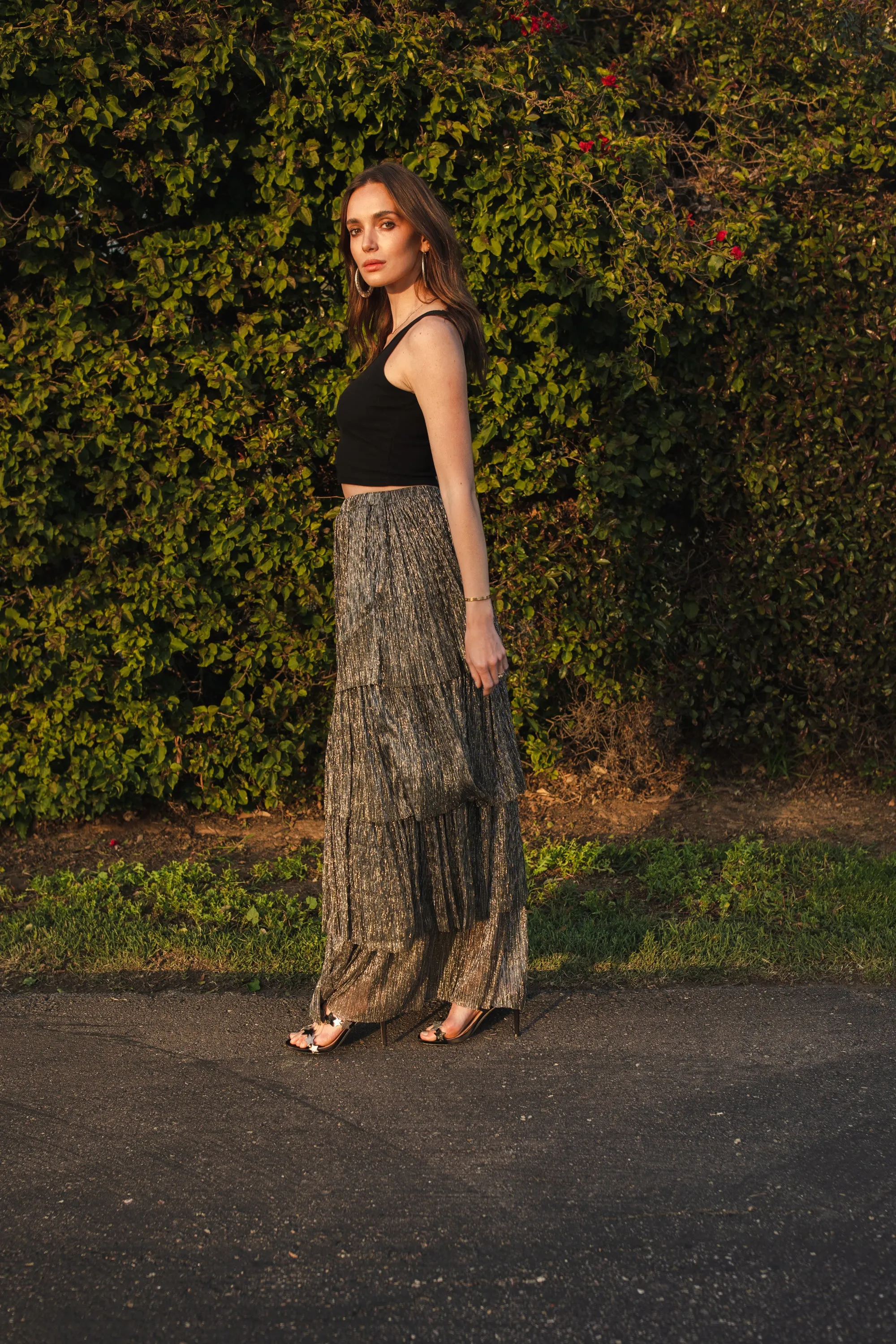 Pewter Tiered Maxi Skirt