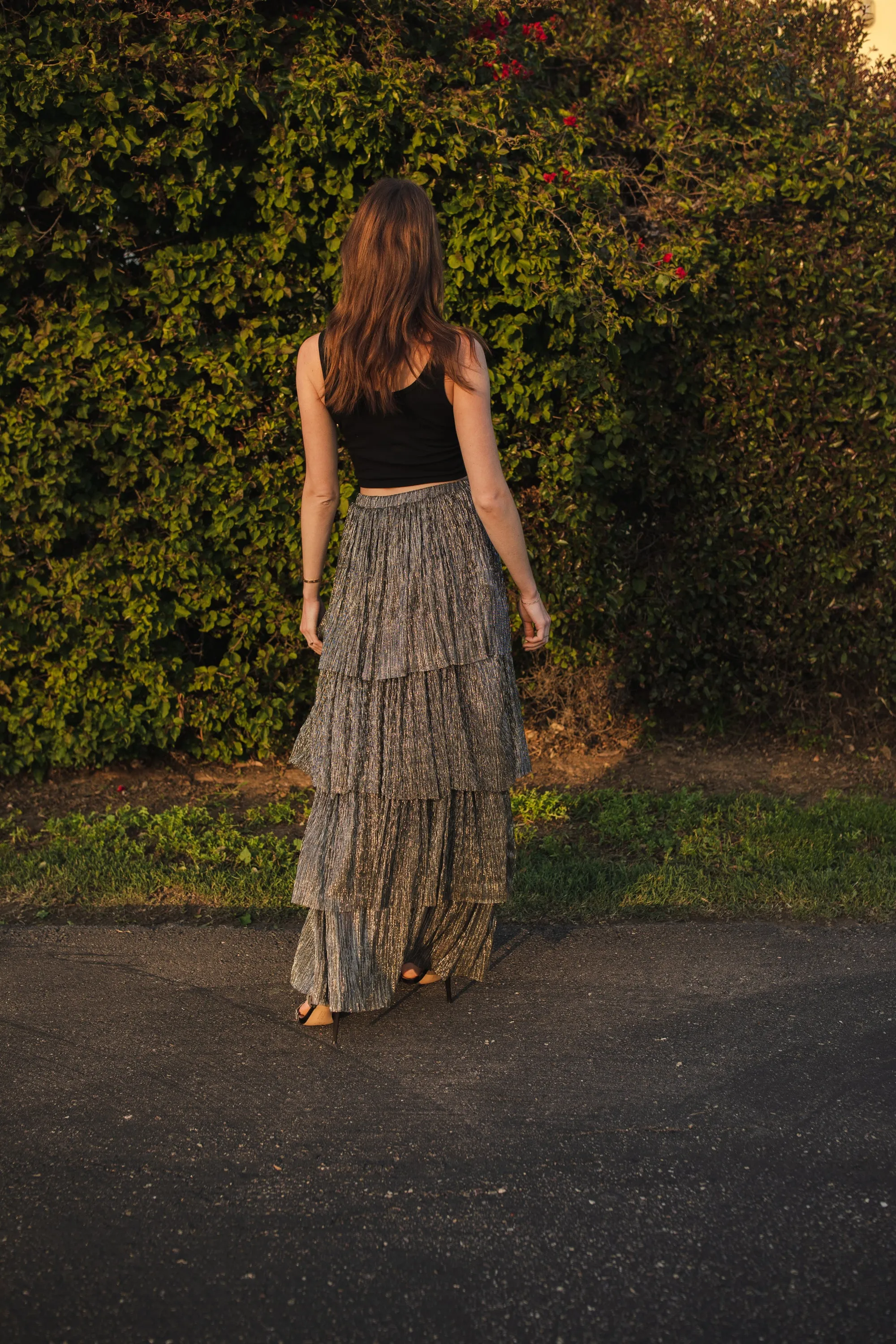 Pewter Tiered Maxi Skirt