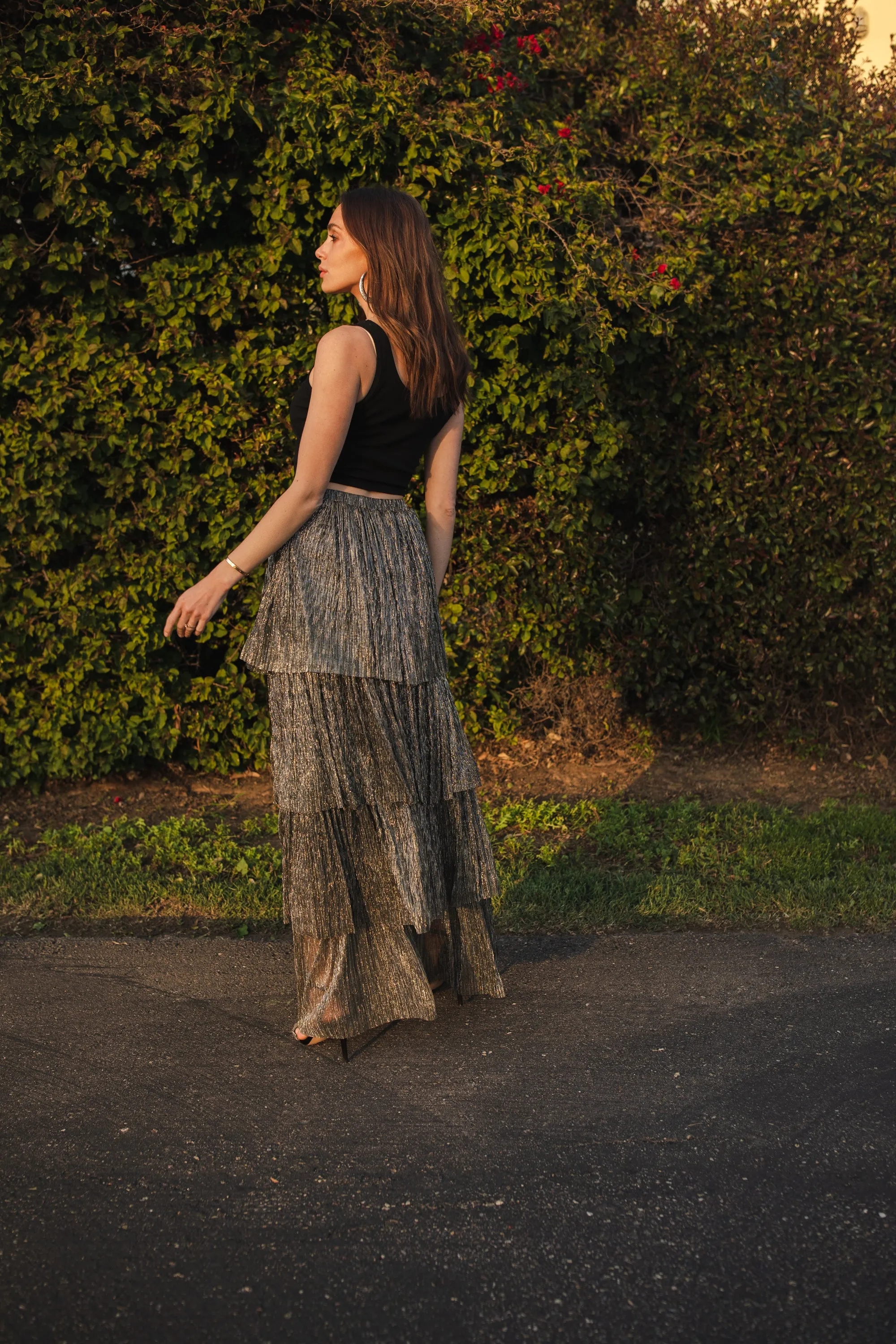 Pewter Tiered Maxi Skirt