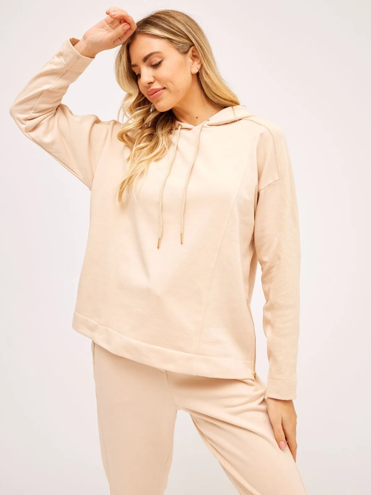 Rae Neutral Rib Detail Hoodie